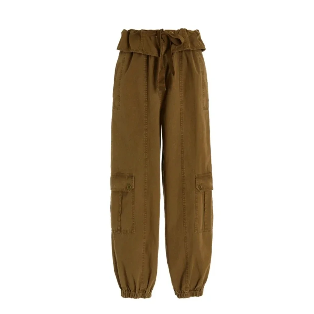 Ulla Johnson Olive Green Alden‎ Cargo Pants Elastic Waist Drawstring Cropped